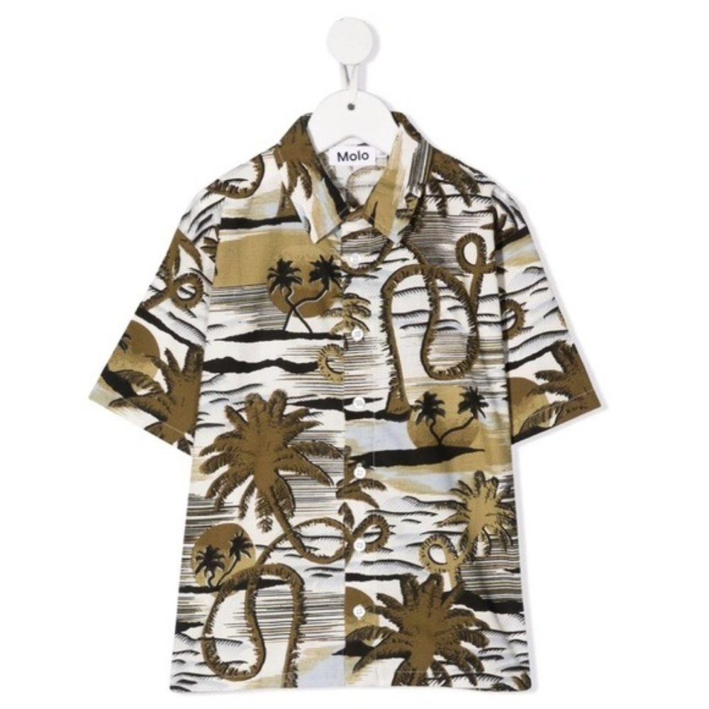 Molo Boys' Palm Tree Print Button-Down Shirt - White, Olive, Black